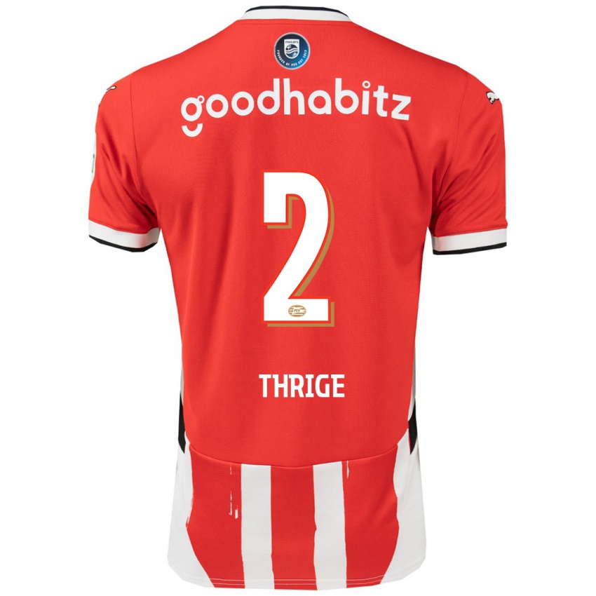 Hombre Camiseta Sara Thrige #2 Rojo Blanco 1ª Equipación 2024/25 La Camisa