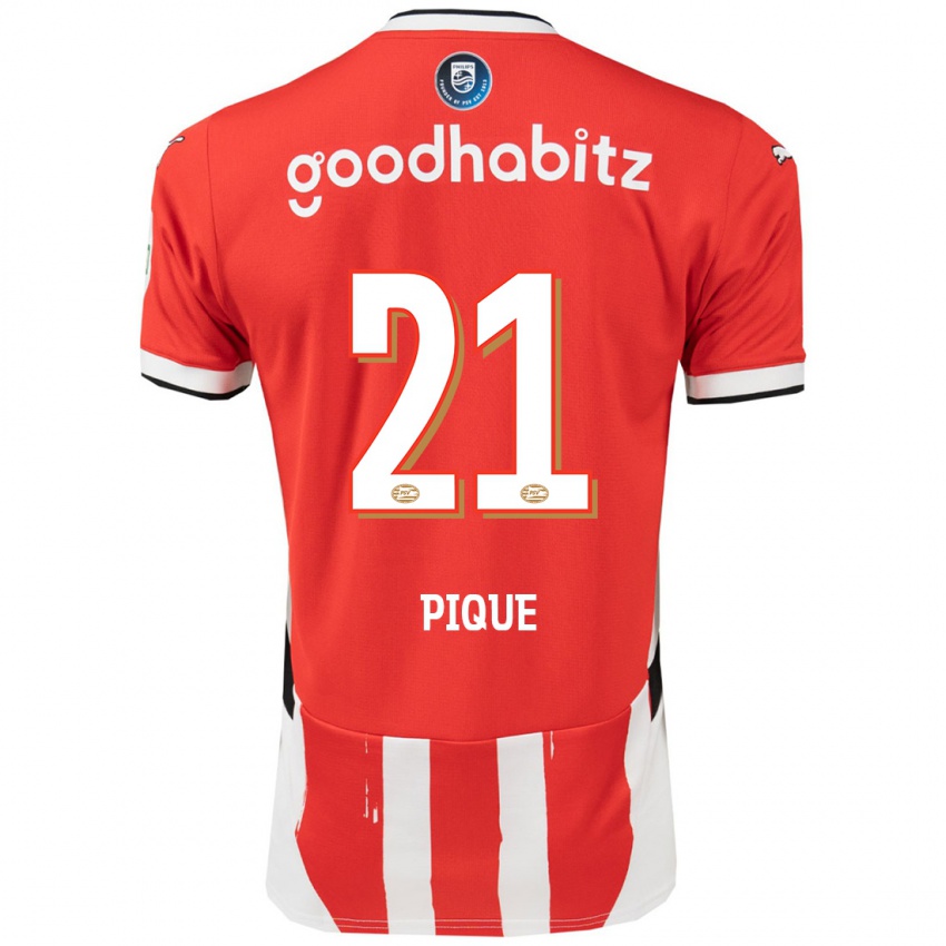 Hombre Camiseta Naomi Piqué #21 Rojo Blanco 1ª Equipación 2024/25 La Camisa