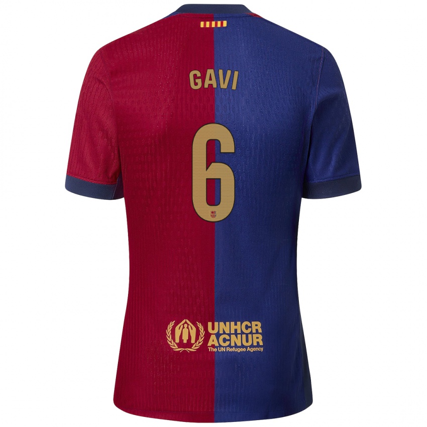 Hombre Camiseta Gavi #6 Azul Rojo 1ª Equipación 2024/25 La Camisa