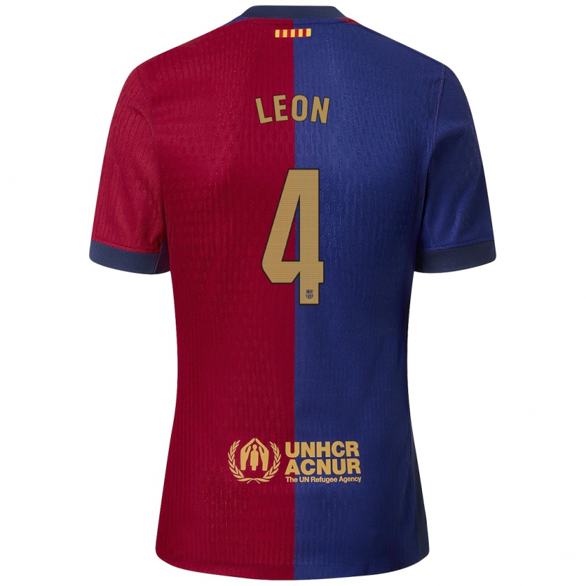 Hombre Camiseta Maria Pilar Leon #4 Azul Rojo 1ª Equipación 2024/25 La Camisa