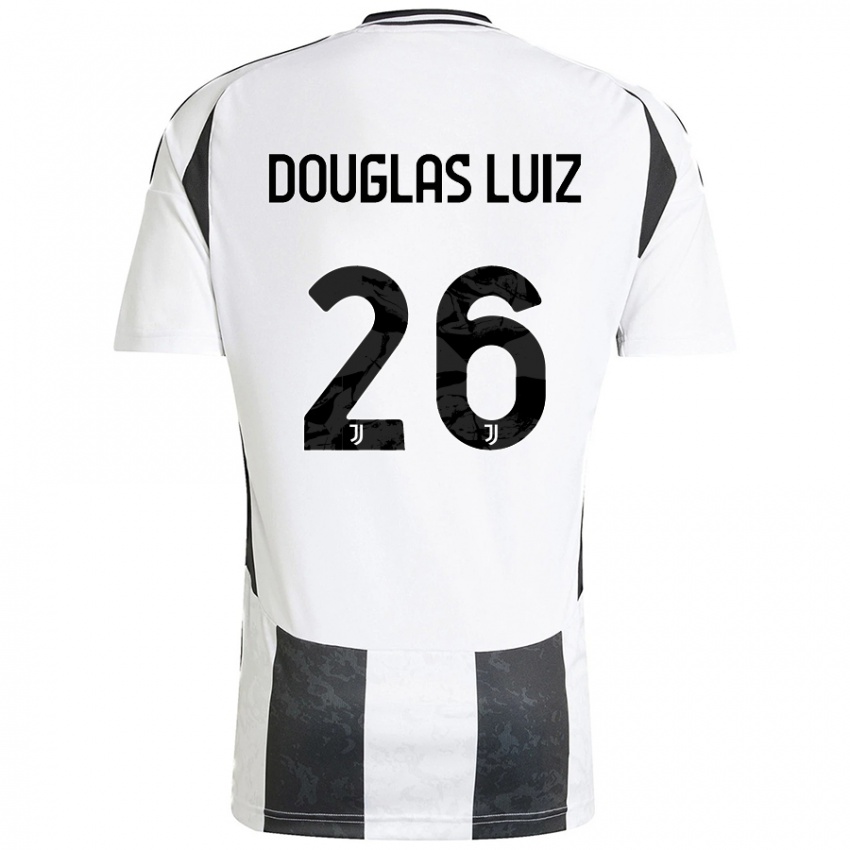 Hombre Camiseta Douglas Luiz #26 Blanco Negro 1ª Equipación 2024/25 La Camisa