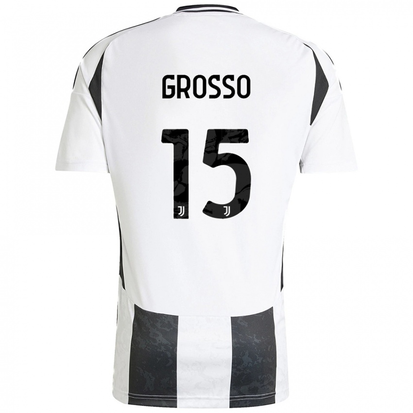 Hombre Camiseta Julia Grosso #15 Blanco Negro 1ª Equipación 2024/25 La Camisa