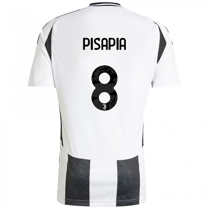 Hombre Camiseta Luciano Pisapia #8 Blanco Negro 1ª Equipación 2024/25 La Camisa