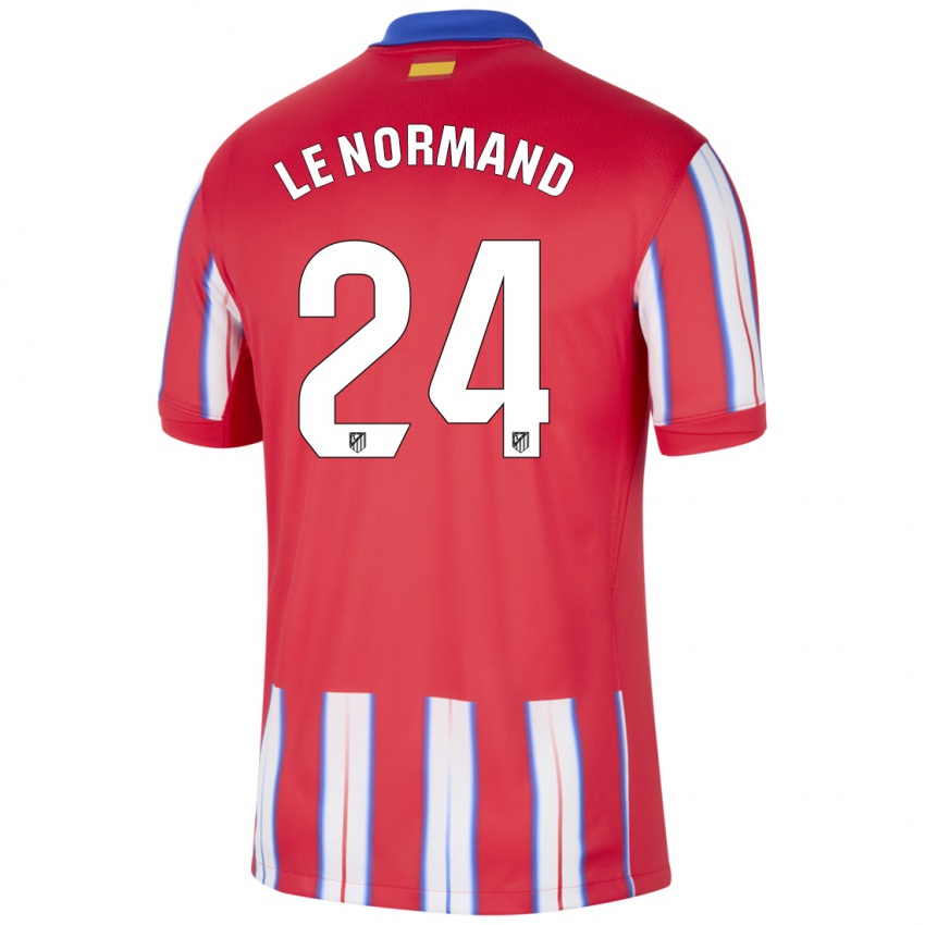 Hombre Camiseta Robin Le Normand #24 Rojo Blanco Azul 1ª Equipación 2024/25 La Camisa