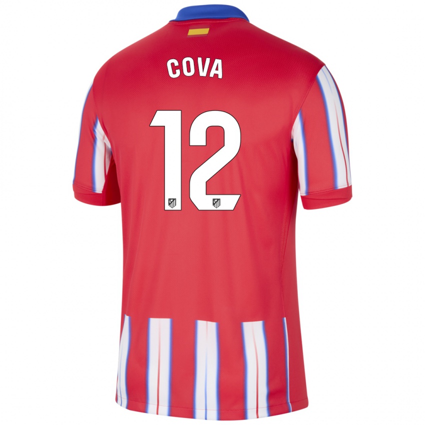 Hombre Camiseta Adrian Cova #12 Rojo Blanco Azul 1ª Equipación 2024/25 La Camisa