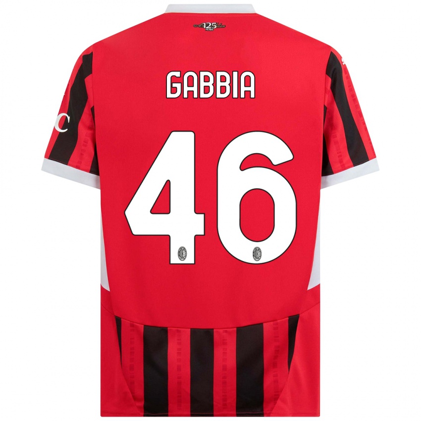 Hombre Camiseta Matteo Gabbia #46 Rojo Negro 1ª Equipación 2024/25 La Camisa