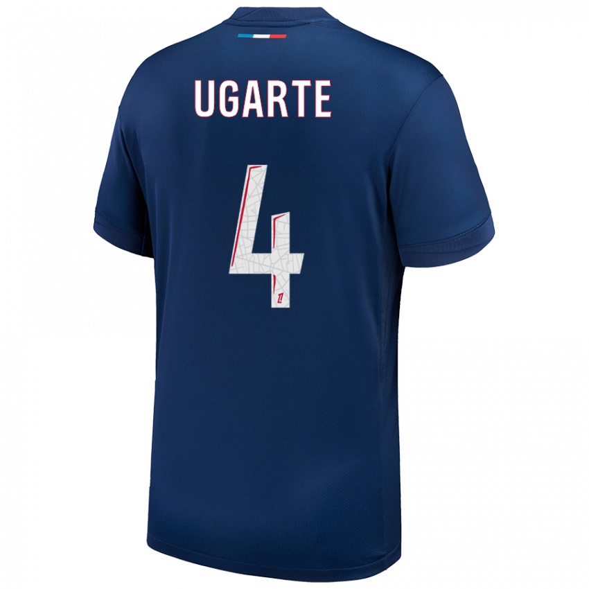 Hombre Camiseta Manuel Ugarte #4 Azul Marino Blanco 1ª Equipación 2024/25 La Camisa