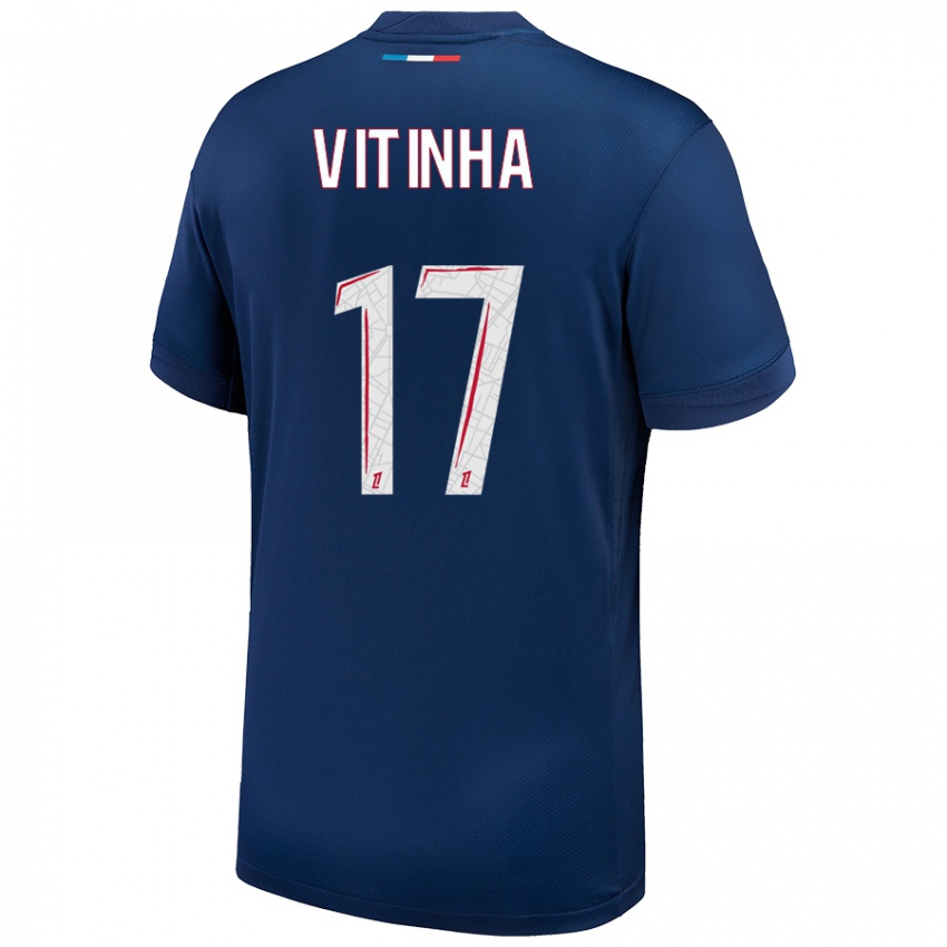 Hombre Camiseta Vitinha #17 Azul Marino Blanco 1ª Equipación 2024/25 La Camisa