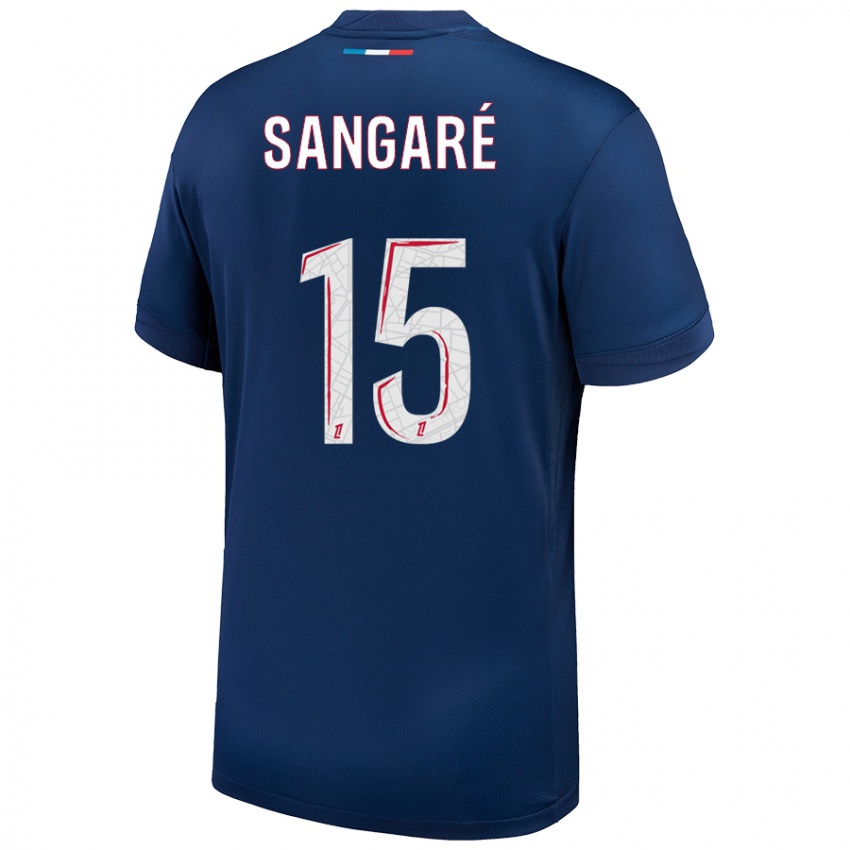 Hombre Camiseta Mahamadou Sangaré #15 Azul Marino Blanco 1ª Equipación 2024/25 La Camisa