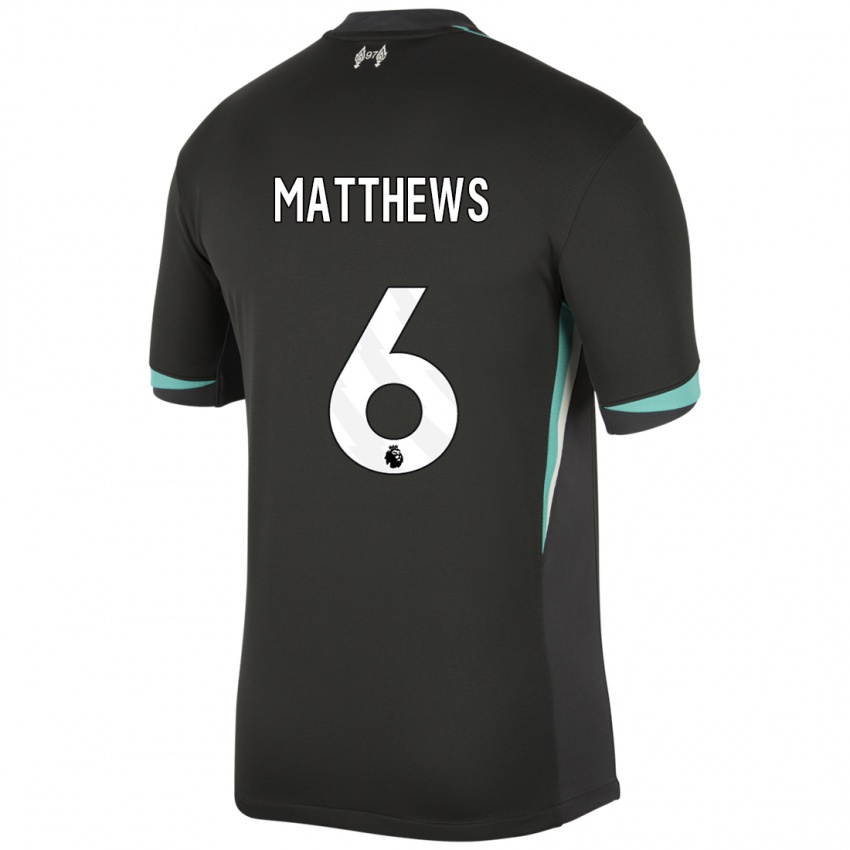 Hombre Camiseta Jasmine Matthews #6 Negro Antracita Blanco 2ª Equipación 2024/25 La Camisa