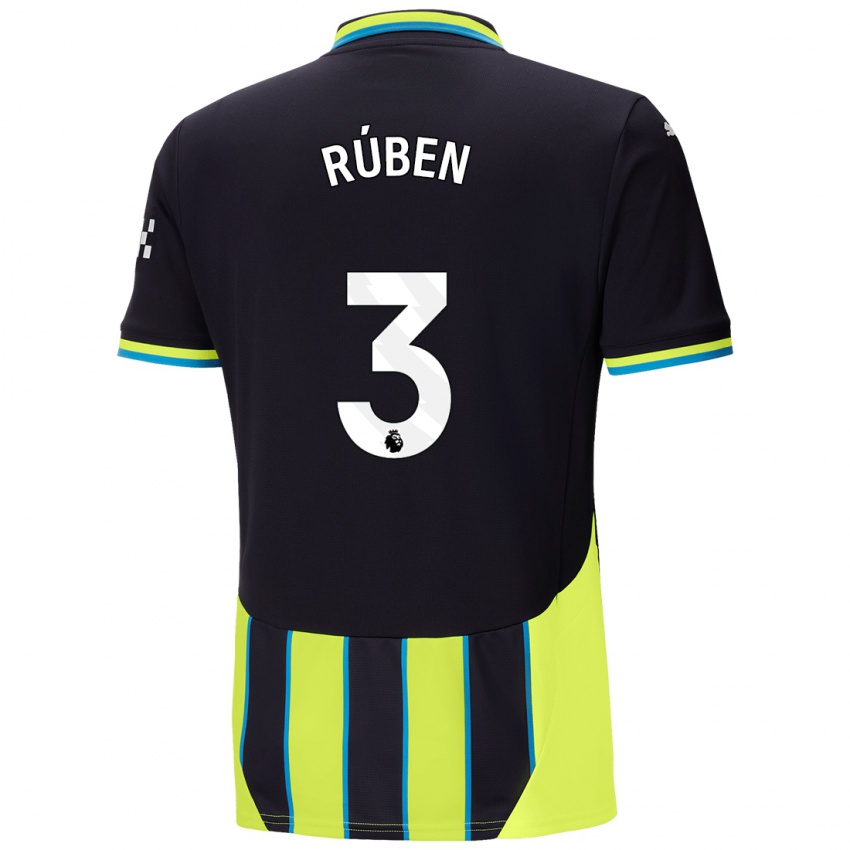 Hombre Camiseta Ruben Dias #3 Azul Amarillo 2ª Equipación 2024/25 La Camisa