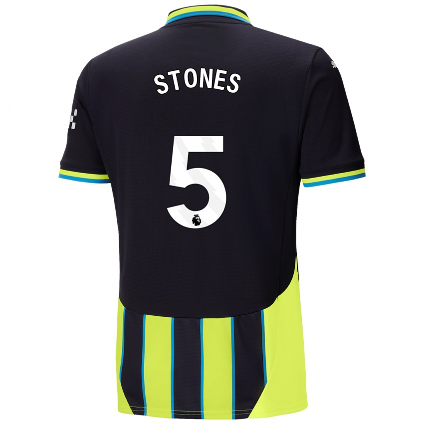 Hombre Camiseta John Stones #5 Azul Amarillo 2ª Equipación 2024/25 La Camisa