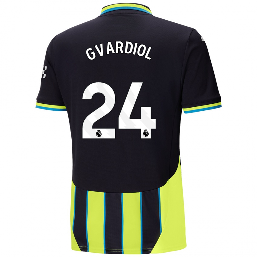 Hombre Camiseta Josko Gvardiol #24 Azul Amarillo 2ª Equipación 2024/25 La Camisa