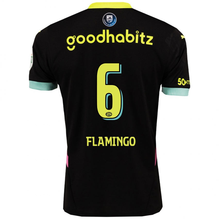 Hombre Camiseta Ryan Flamingo #6 Negro Amarillo 2ª Equipación 2024/25 La Camisa