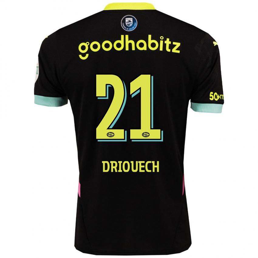 Hombre Camiseta Couhaib Driouech #21 Negro Amarillo 2ª Equipación 2024/25 La Camisa