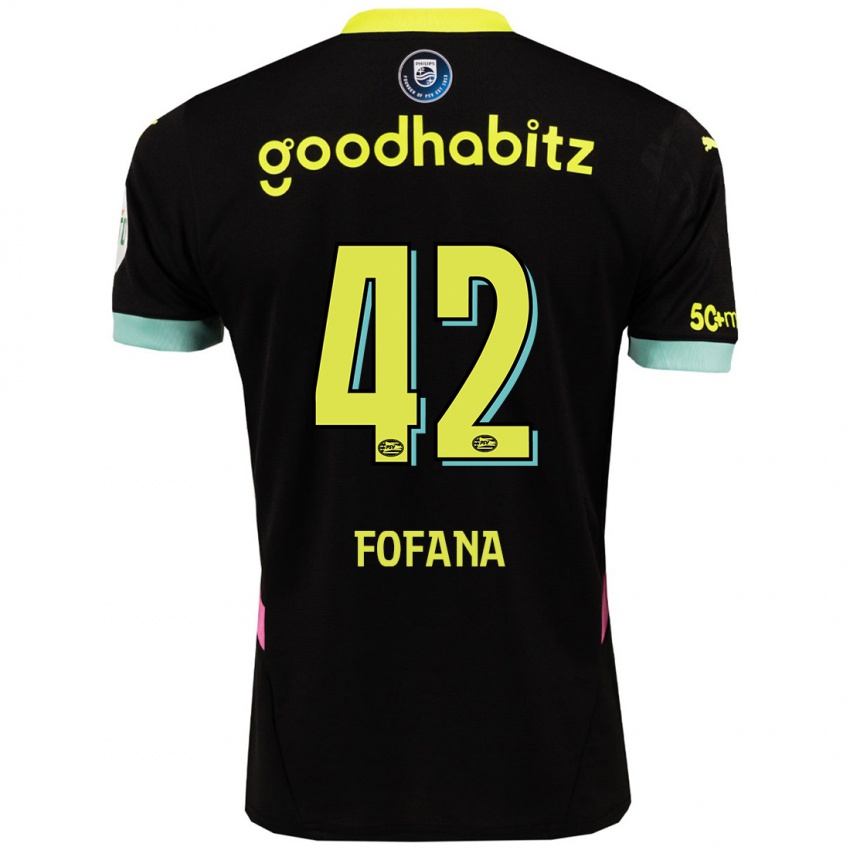 Hombre Camiseta Fode Fofana #42 Negro Amarillo 2ª Equipación 2024/25 La Camisa