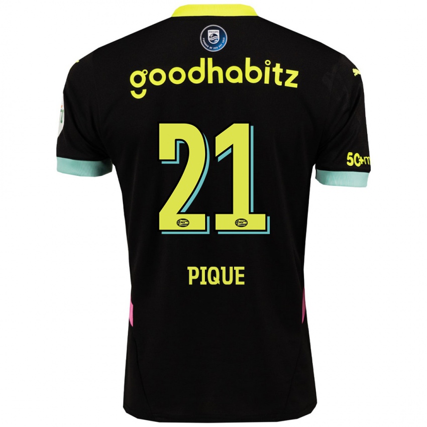 Hombre Camiseta Naomi Piqué #21 Negro Amarillo 2ª Equipación 2024/25 La Camisa