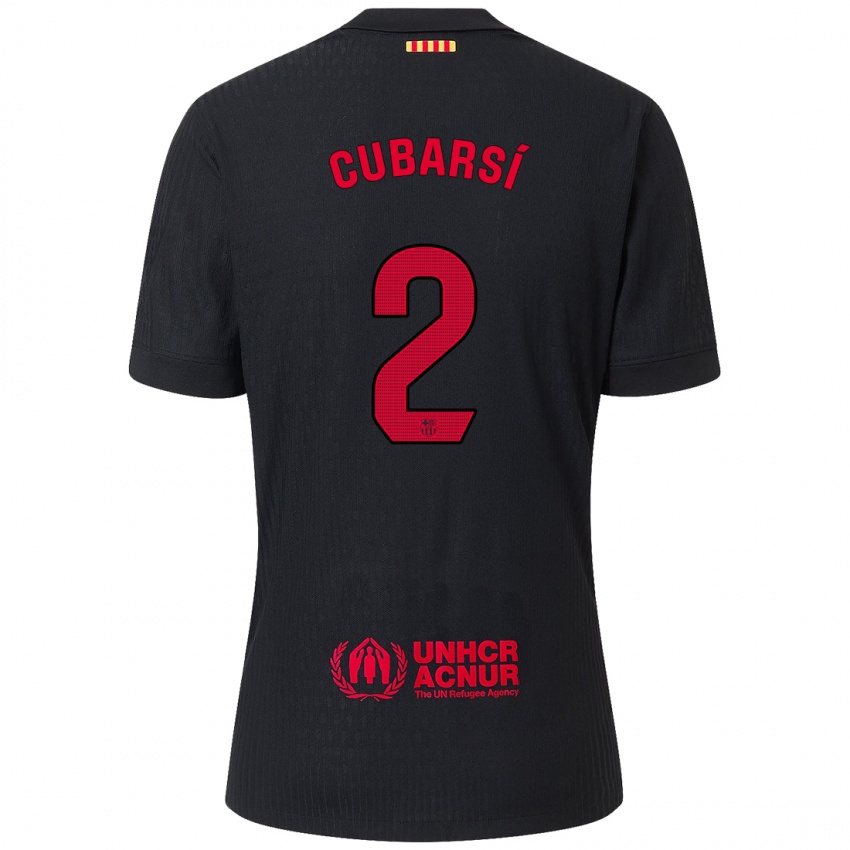 Hombre Camiseta Pau Cubarsí #2 Negro Rojo 2ª Equipación 2024/25 La Camisa