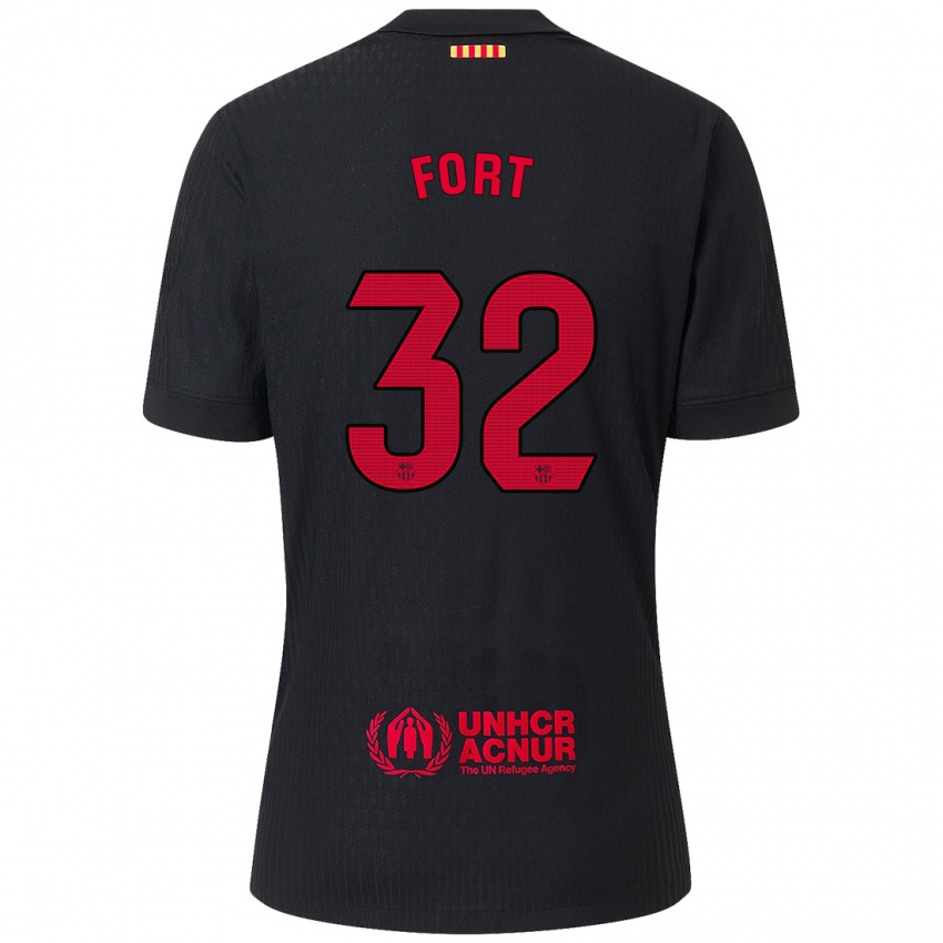 Hombre Camiseta Héctor Fort #32 Negro Rojo 2ª Equipación 2024/25 La Camisa