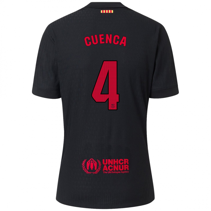 Hombre Camiseta Andrés Cuenca #4 Negro Rojo 2ª Equipación 2024/25 La Camisa