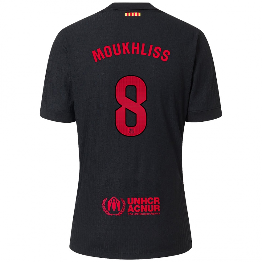 Hombre Camiseta Moha Moukhliss #8 Negro Rojo 2ª Equipación 2024/25 La Camisa