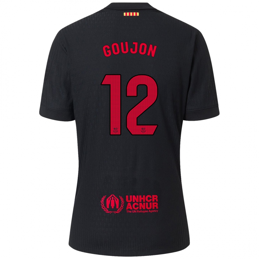 Hombre Camiseta Iker Goujon #12 Negro Rojo 2ª Equipación 2024/25 La Camisa