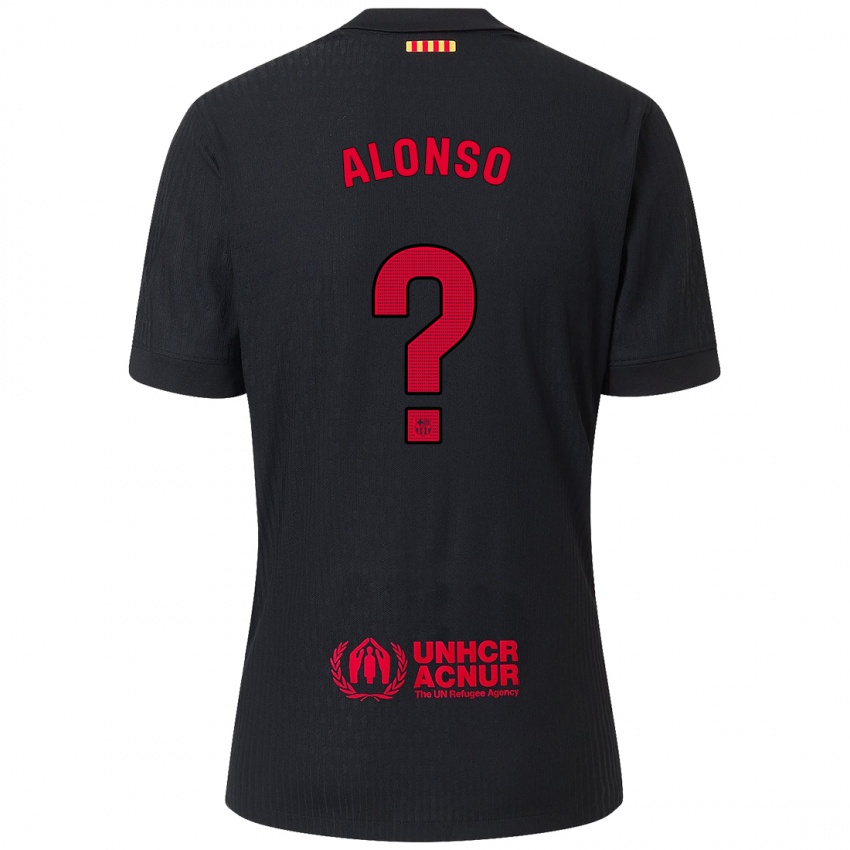 Hombre Camiseta Aáron Alonso #0 Negro Rojo 2ª Equipación 2024/25 La Camisa