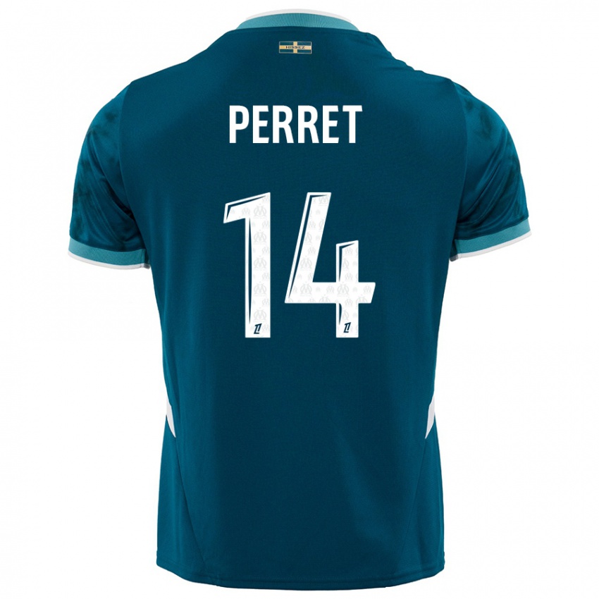 Hombre Camiseta Jenny Perret #14 Azul Turquesa 2ª Equipación 2024/25 La Camisa