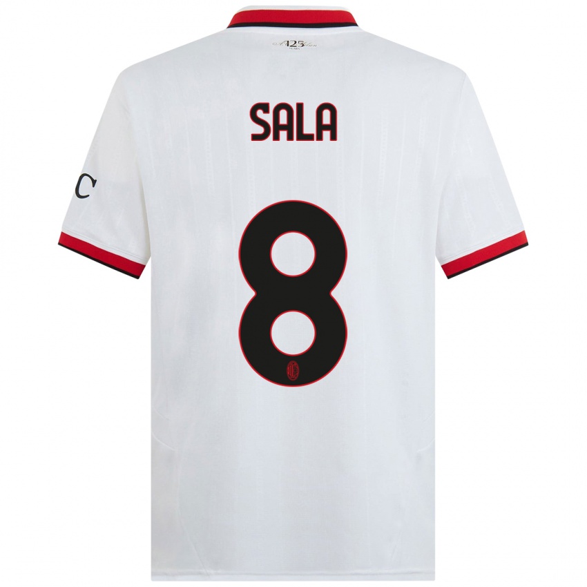 Hombre Camiseta Emanuele Sala #8 Blanco Negro Rojo 2ª Equipación 2024/25 La Camisa