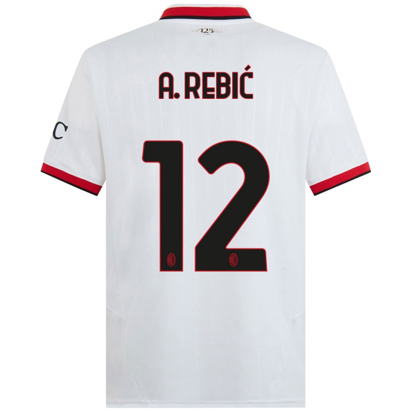 Hombre Camiseta Ante Rebic #12 Blanco Negro Rojo 2ª Equipación 2024/25 La Camisa