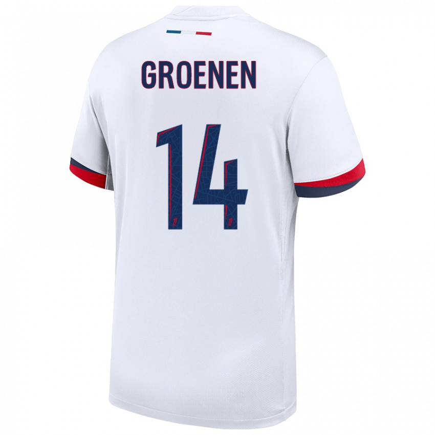 Hombre Camiseta Jackie Groenen #14 Blanco Azul Rojo 2ª Equipación 2024/25 La Camisa