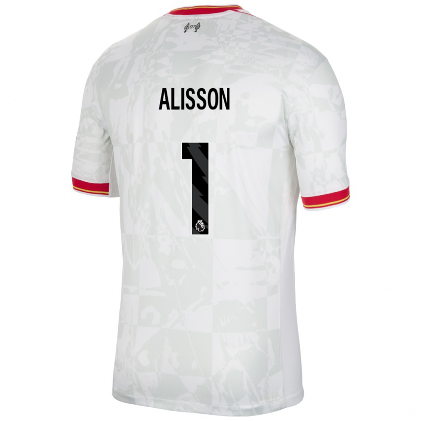 Hombre Camiseta Alisson #1 Blanco Rojo Negro Equipación Tercera 2024/25 La Camisa