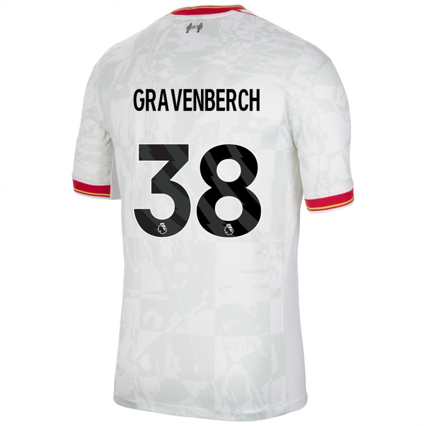 Hombre Camiseta Ryan Gravenberch #38 Blanco Rojo Negro Equipación Tercera 2024/25 La Camisa