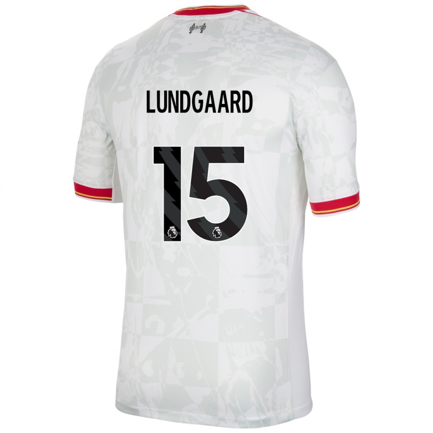 Hombre Camiseta Sofie Lundgaard #15 Blanco Rojo Negro Equipación Tercera 2024/25 La Camisa