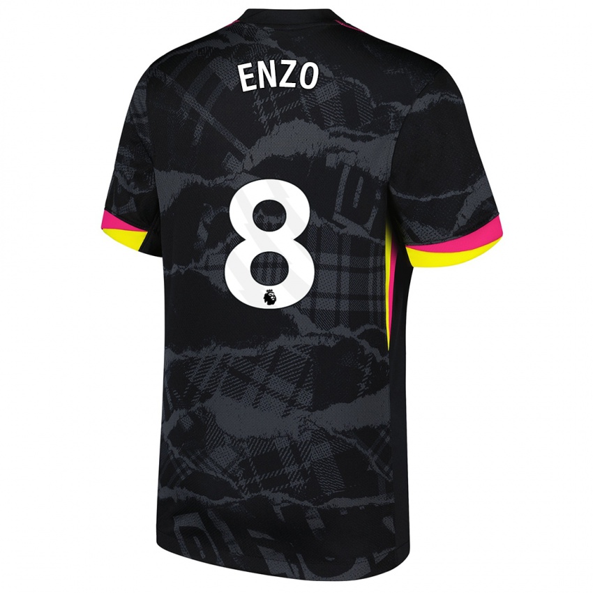 Hombre Camiseta Enzo Fernández #8 Negro Rosa Equipación Tercera 2024/25 La Camisa