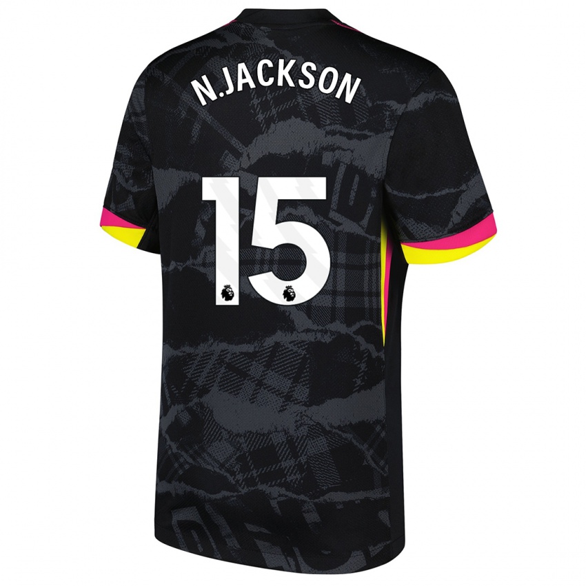 Hombre Camiseta Nicolas Jackson #15 Negro Rosa Equipación Tercera 2024/25 La Camisa