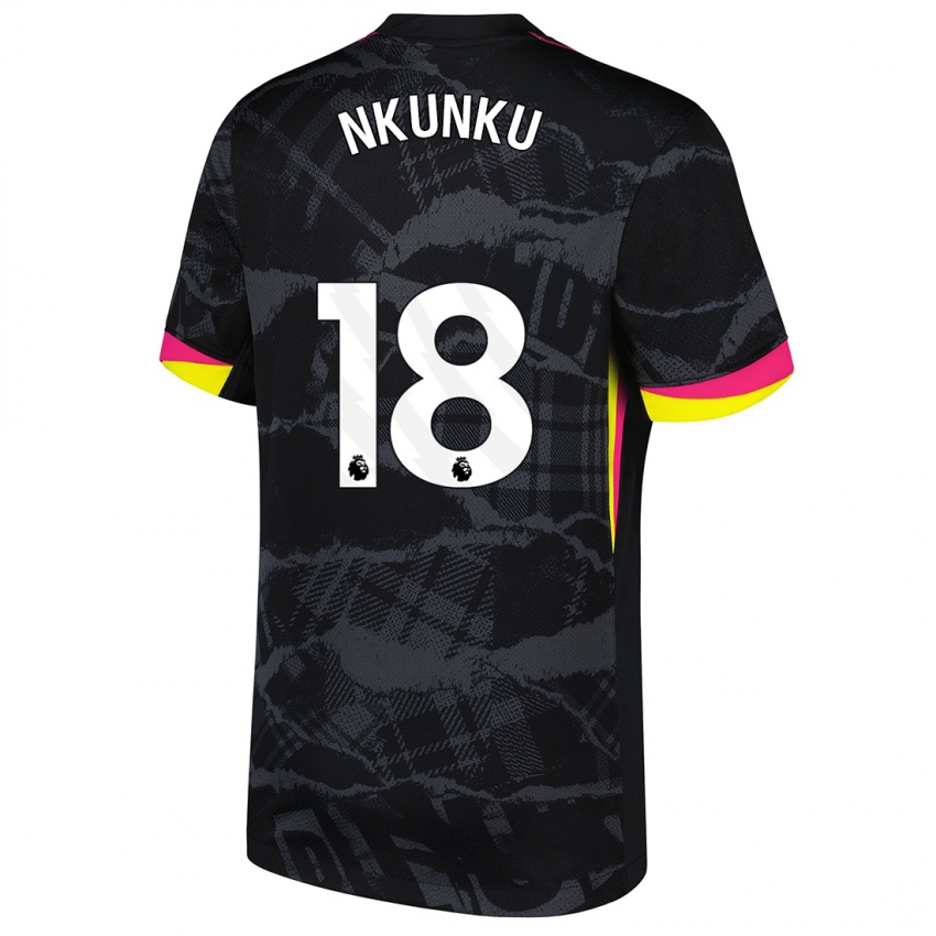 Hombre Camiseta Christopher Nkunku #18 Negro Rosa Equipación Tercera 2024/25 La Camisa