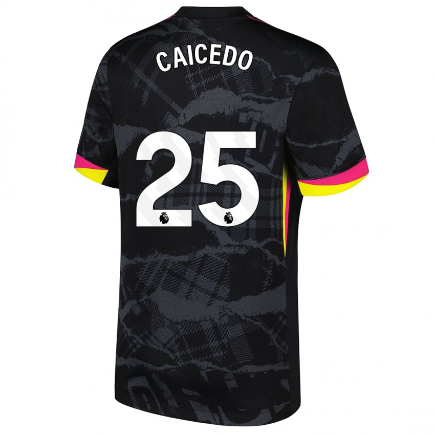 Hombre Camiseta Moisés Caicedo #25 Negro Rosa Equipación Tercera 2024/25 La Camisa