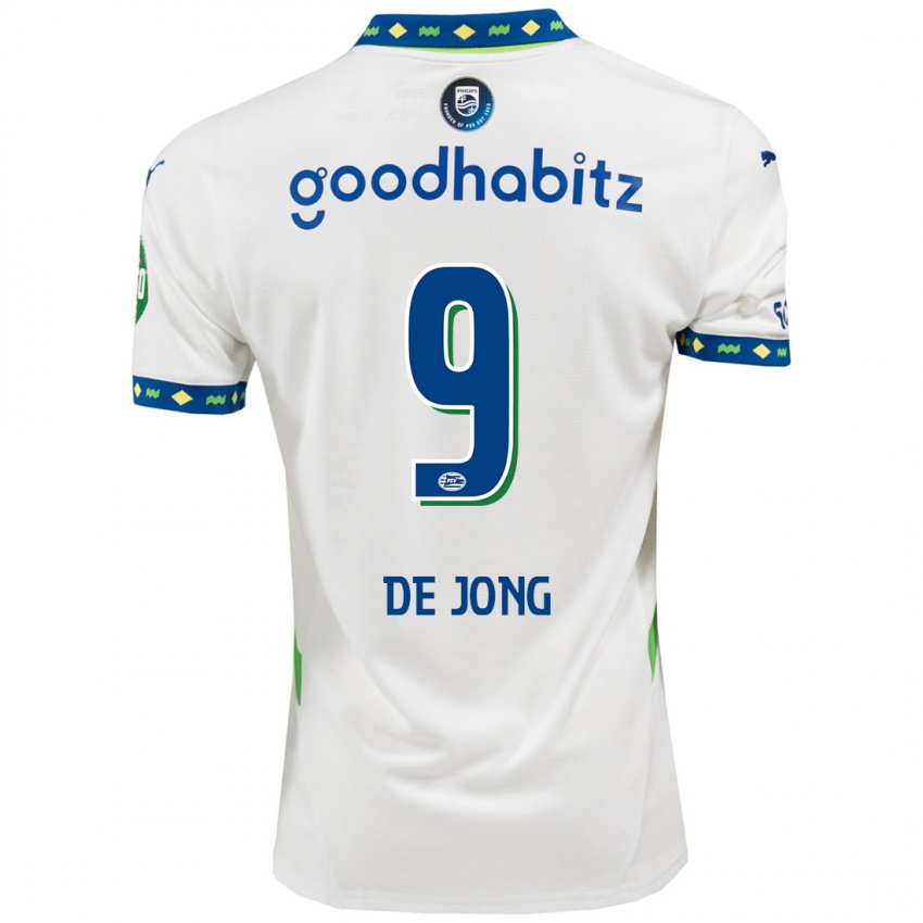 Hombre Camiseta Luuk De Jong #9 Blanco Azul Oscuro Equipación Tercera 2024/25 La Camisa