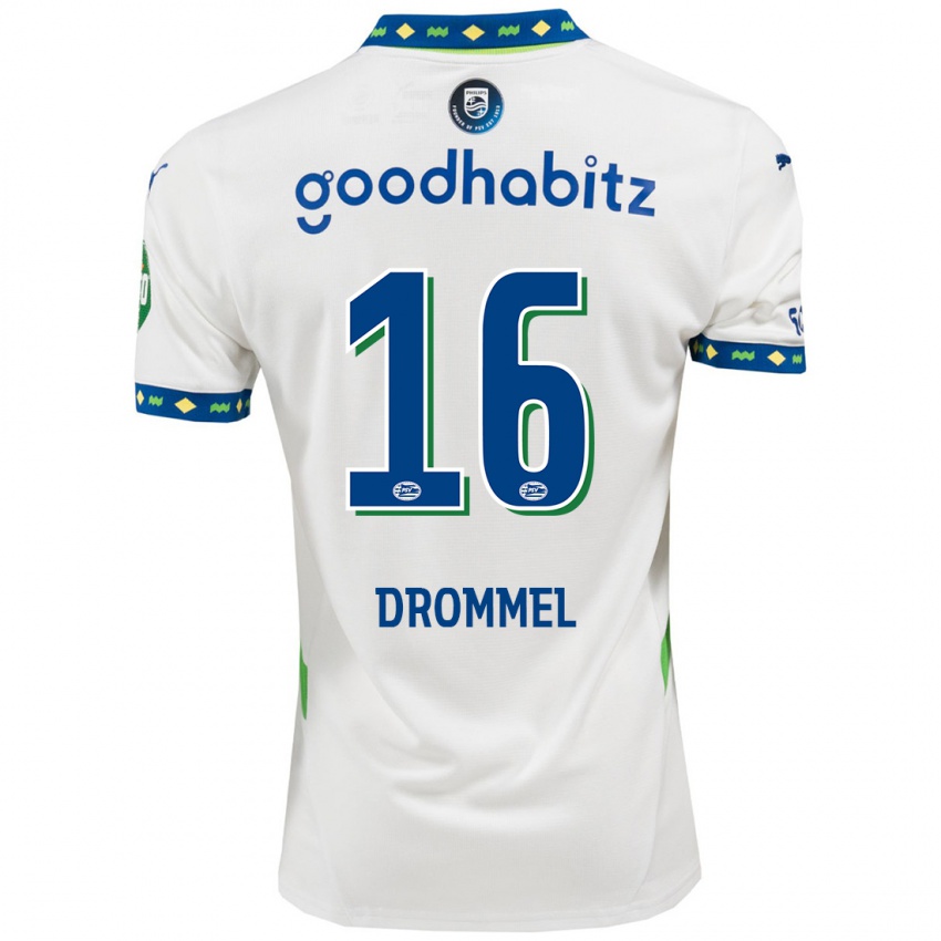 Hombre Camiseta Joël Drommel #16 Blanco Azul Oscuro Equipación Tercera 2024/25 La Camisa