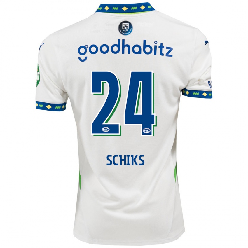 Hombre Camiseta Niek Schiks #24 Blanco Azul Oscuro Equipación Tercera 2024/25 La Camisa