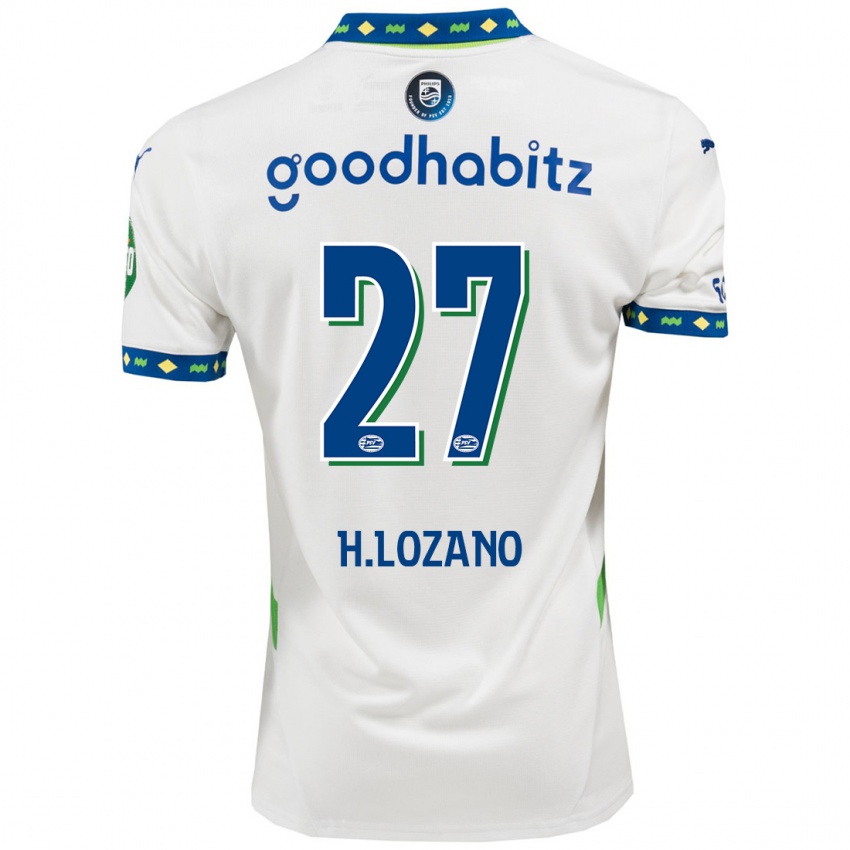 Hombre Camiseta Hirving Lozano #27 Blanco Azul Oscuro Equipación Tercera 2024/25 La Camisa