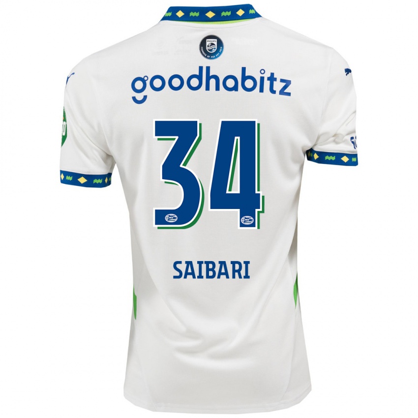 Hombre Camiseta Ismael Saibari #34 Blanco Azul Oscuro Equipación Tercera 2024/25 La Camisa