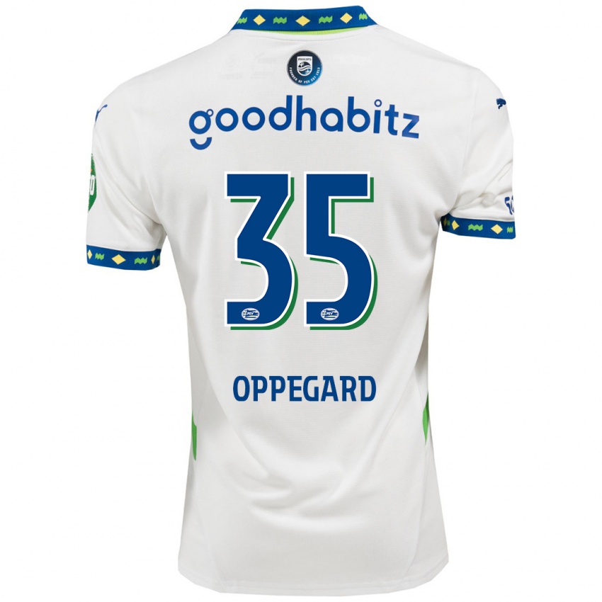 Hombre Camiseta Fredrik Oppegård #35 Blanco Azul Oscuro Equipación Tercera 2024/25 La Camisa