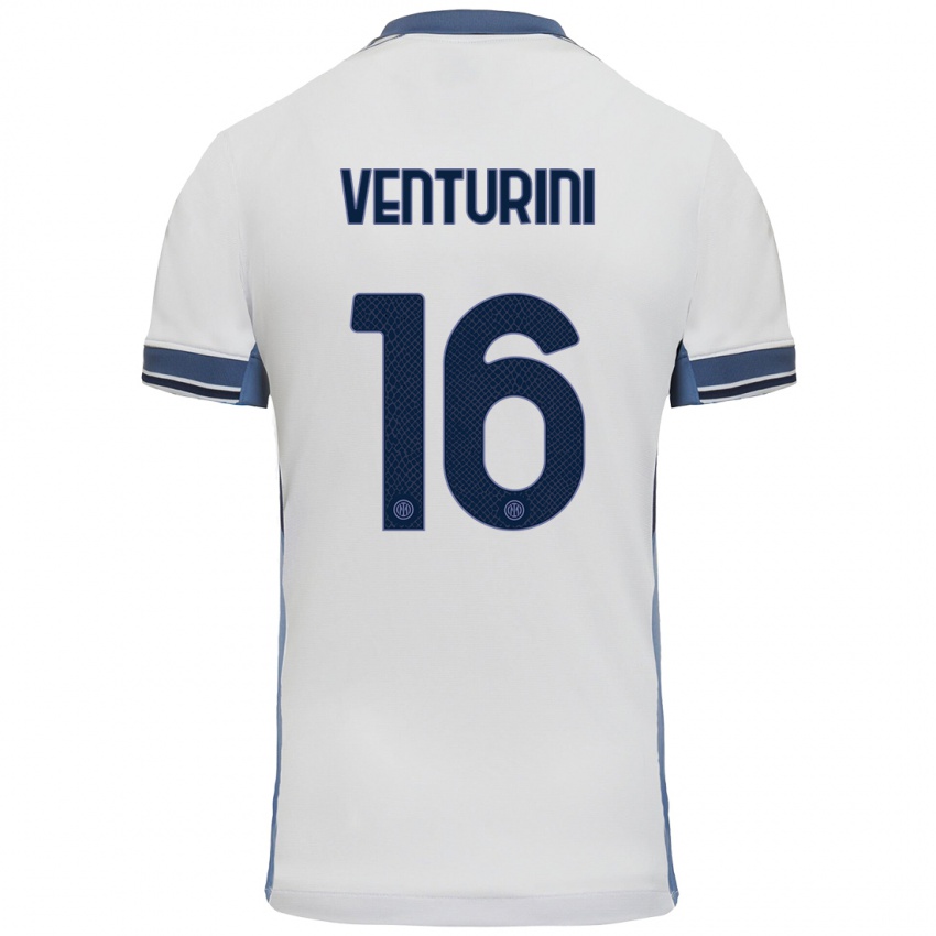 Mujer Camiseta Matteo Venturini #16 Blanco Gris 2ª Equipación 2024/25 La Camisa