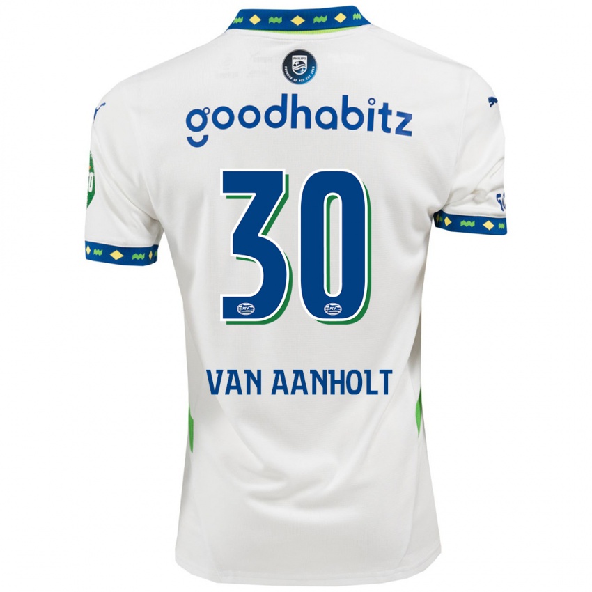 Mujer Camiseta Patrick Van Aanholt #30 Blanco Azul Oscuro Equipación Tercera 2024/25 La Camisa