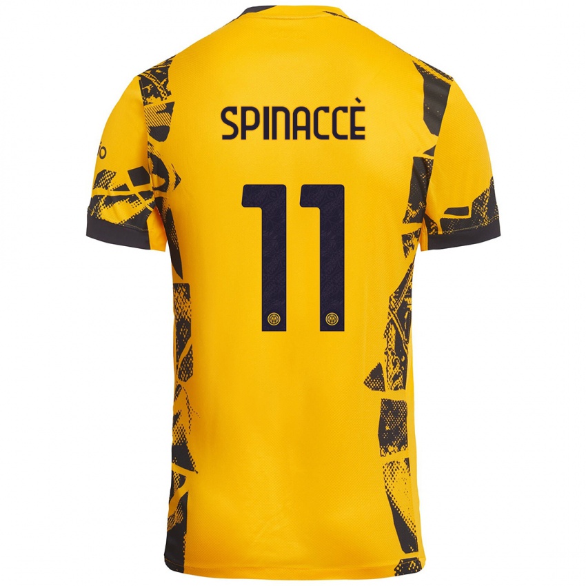 Mujer Camiseta Matteo Spinaccè #11 Dorado Negro Equipación Tercera 2024/25 La Camisa