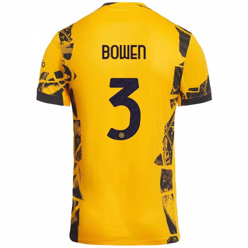 Mujer Camiseta Katie Bowen #3 Dorado Negro Equipación Tercera 2024/25 La Camisa