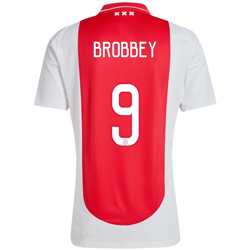 Niño Camiseta Brian Brobbey #9 Rojo Blanco 1ª Equipación 2024/25 La Camisa