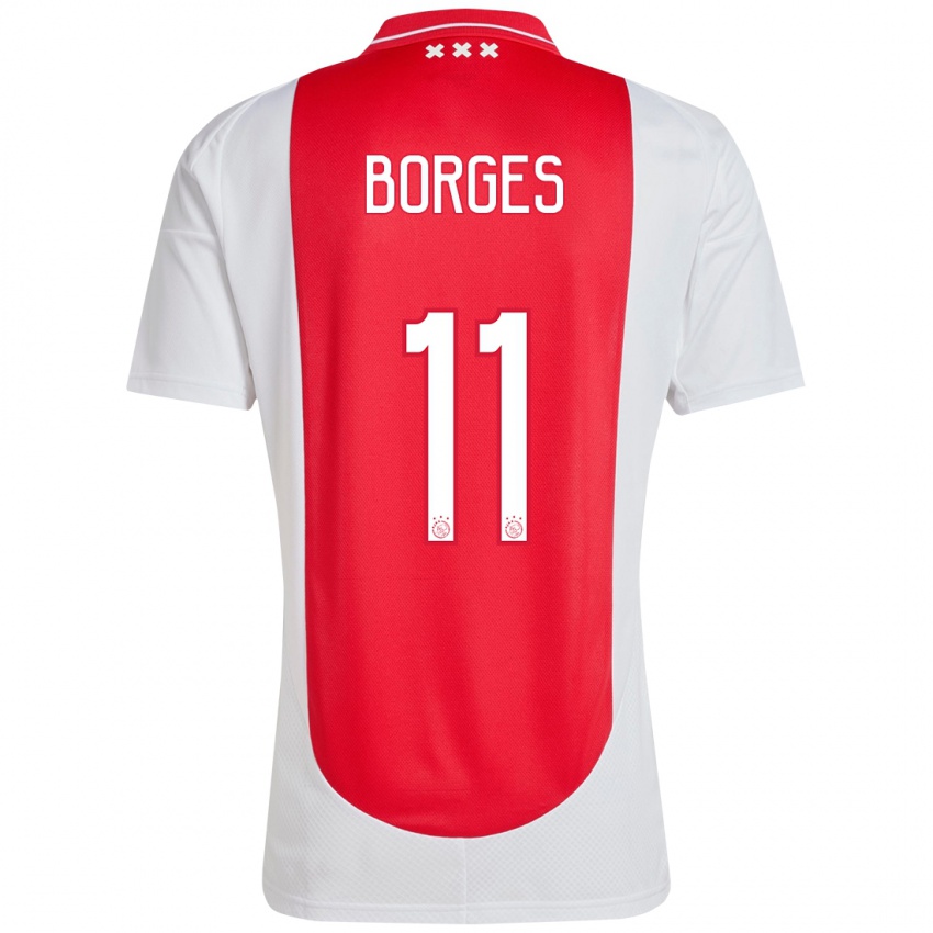 Niño Camiseta Carlos Borges #11 Rojo Blanco 1ª Equipación 2024/25 La Camisa